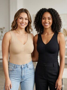 Control it! 2 PCS Beige Black Compression Women's Tank top - Size Small